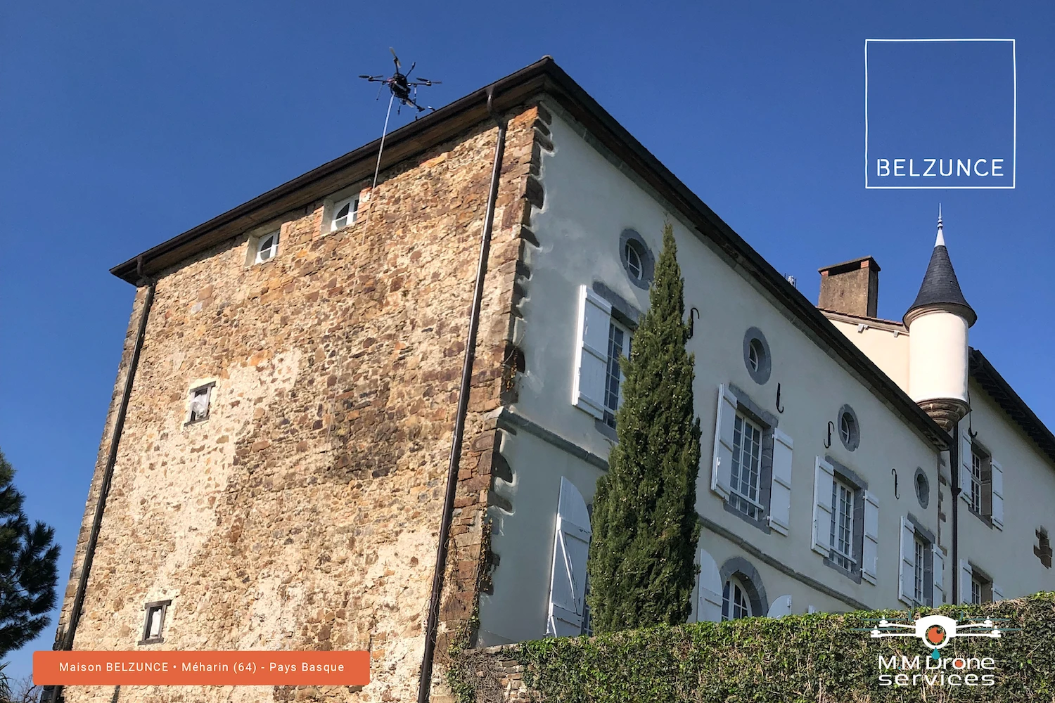 Maison Belzunce (Méharin) - Nettoyage et Traitement des Façades en Pierre • M.M Drone Services